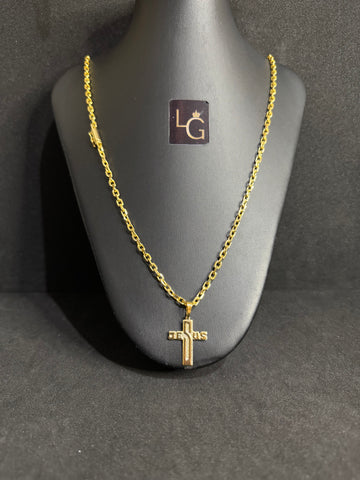 Cordão Cadeado Quina 4mm - Ping Cruz Banhado a Ouro