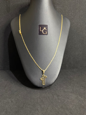 Cordão Piastrine 1mm - Ping Cruz Banhado a Ouro