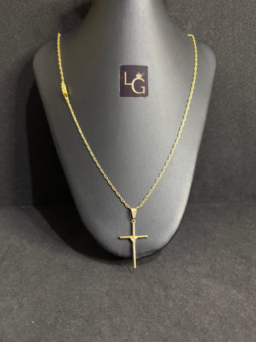 Cordão Cadeado Quina 1,5mm - Cruz Palito Banhado a Ouro