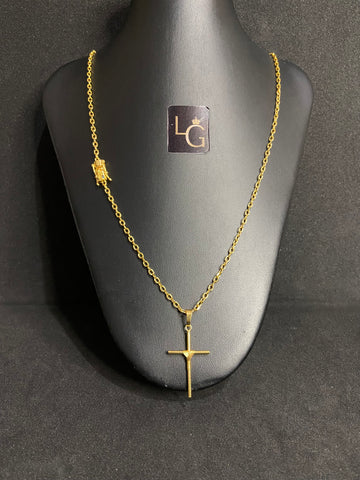 Cordão Cadeado Q 3mm - Ping Cruz Palito Banhado a Ouro