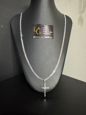 Cordão Grumet 4mm - Cruz Crucifixo M Prata 925