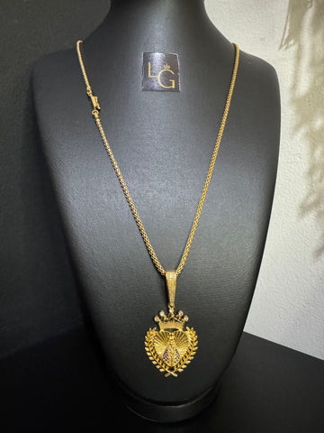 Cordão Peruano 3mm - coração nossa senhora banhado a ouro 18k
