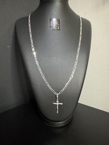 Cordão 3x1 4mm - Crucifixo M Prata 925