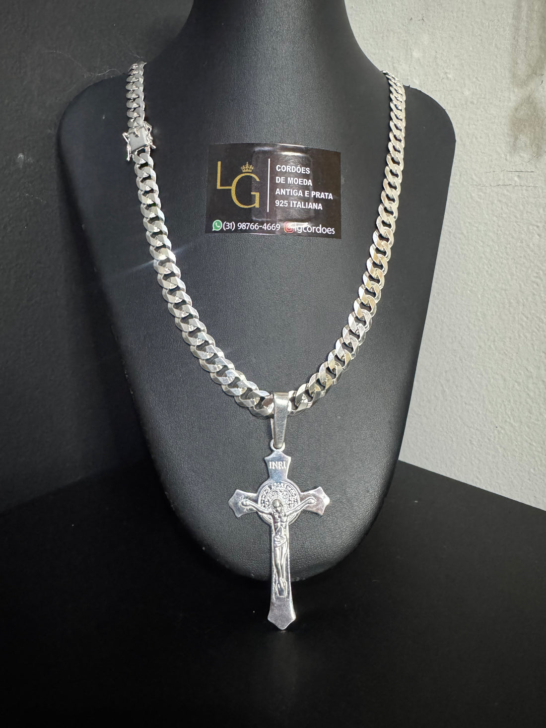 Cordão Grumet 10mm Gaveta - Cruz Crucifixo Prata 925