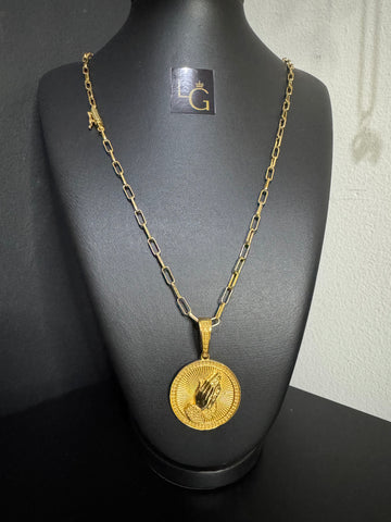 Cordão Cartier long 4mm - Mão Rezando Banhado a Ouro