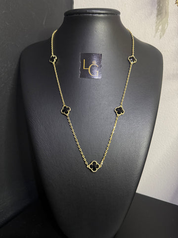 Cordão Van Cleefe Preto Banhado a ouro 18k