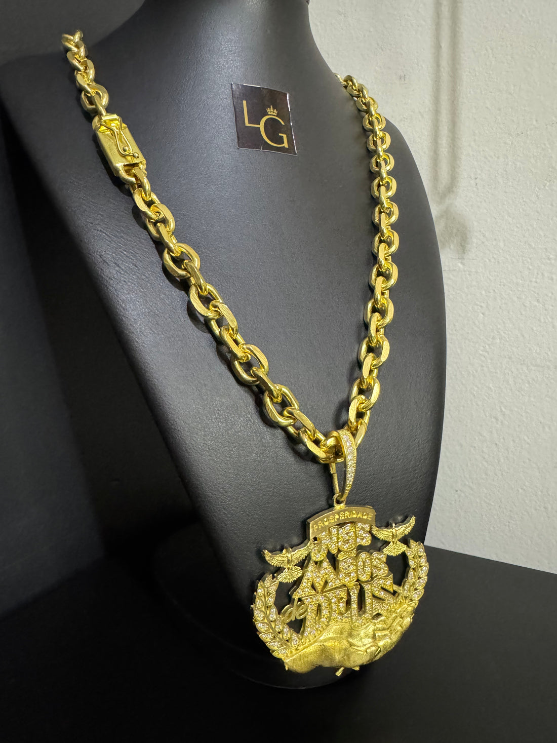 Cordão Cadeado Quina 12MM - Prosperidade nas Mãos de Deus