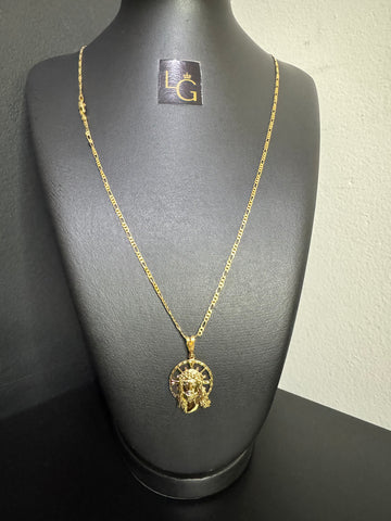 Cordão 3x1 1,5mm - Jesus Cristo banhado a ouro 18k