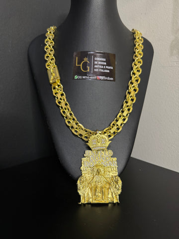 Cordão Nino Abravanel Cadeado Duplo 14mm - Detalhado Jesus é o Dono do Lugar