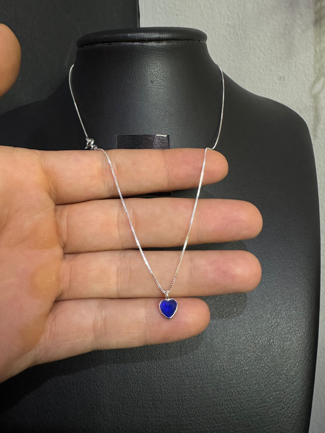 Corrente feminino veneziana 1mm 45cm coração azul PRATA 925