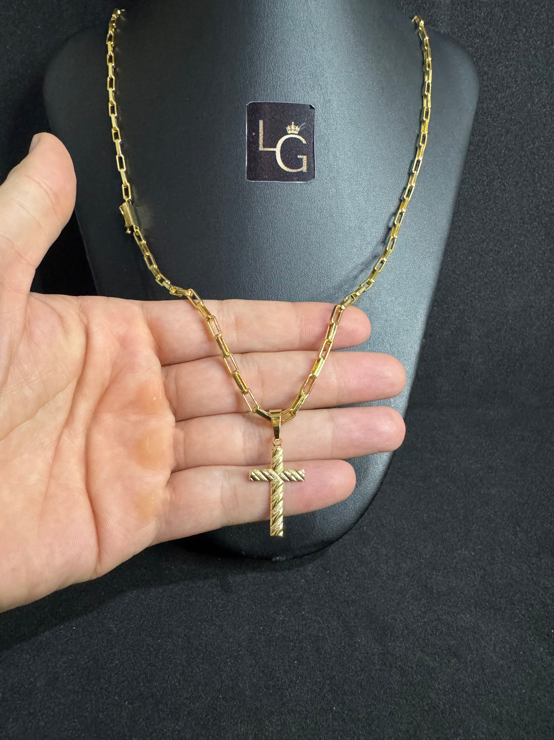 Cordão Tijolinho Alongado 4mm - Ping Cruz Banhado a Ouro