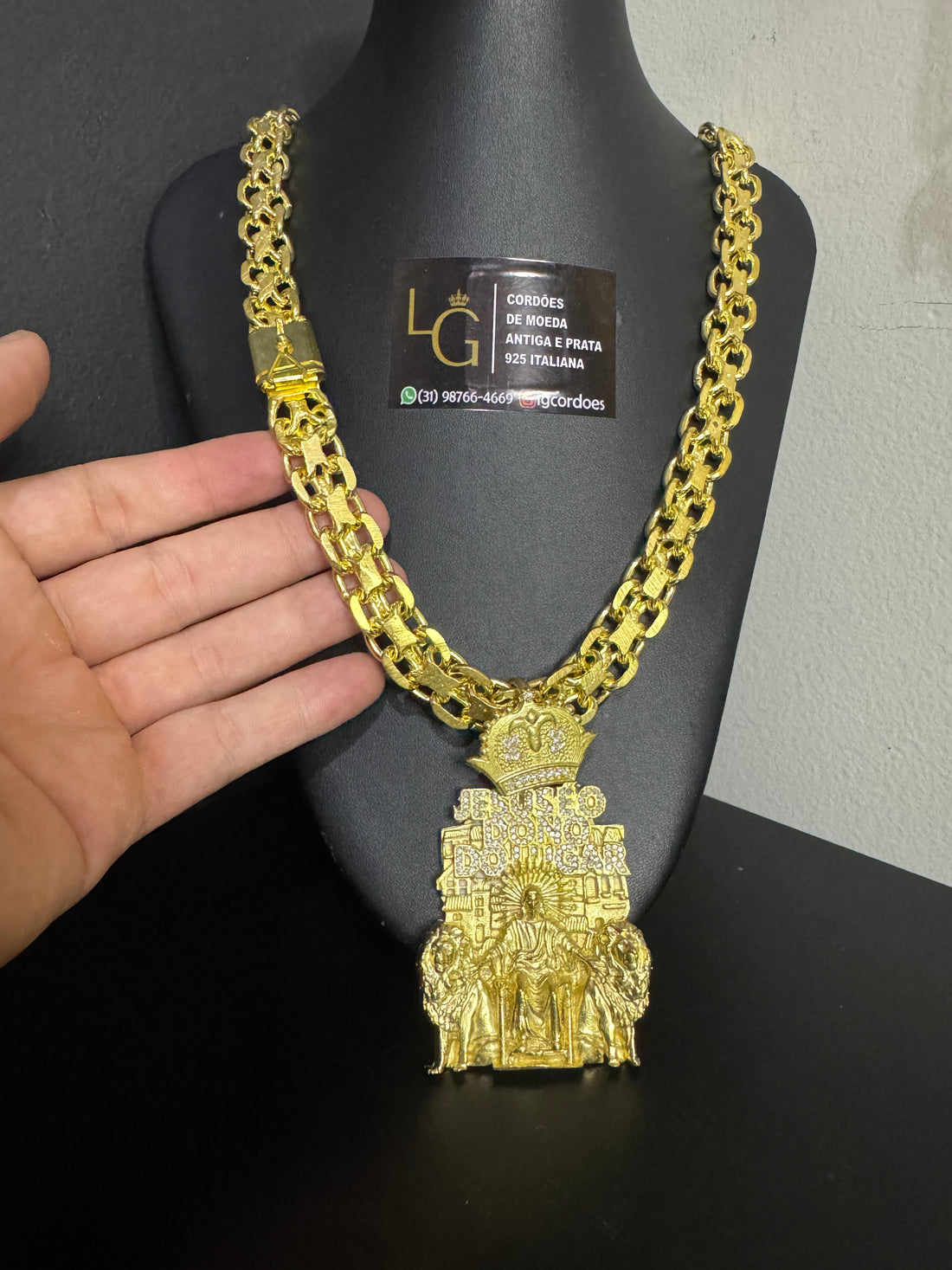 Cordão Nino Abravanel Cadeado Duplo 14mm - Detalhado Jesus é o Dono do Lugar