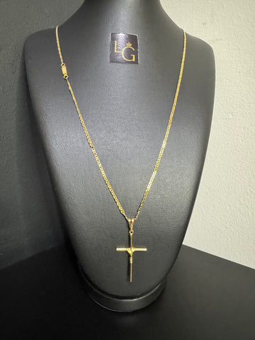 Cordão Piastrine 1,5mm - Cruz palito banhado a ouro 18k
