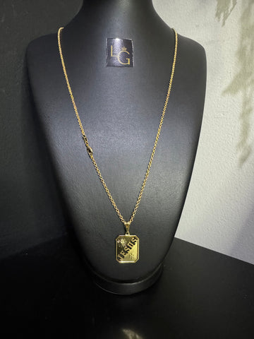 Cordão friso duplo 1,5mm - ping Jesus quadrado Banhado a ouro 18k