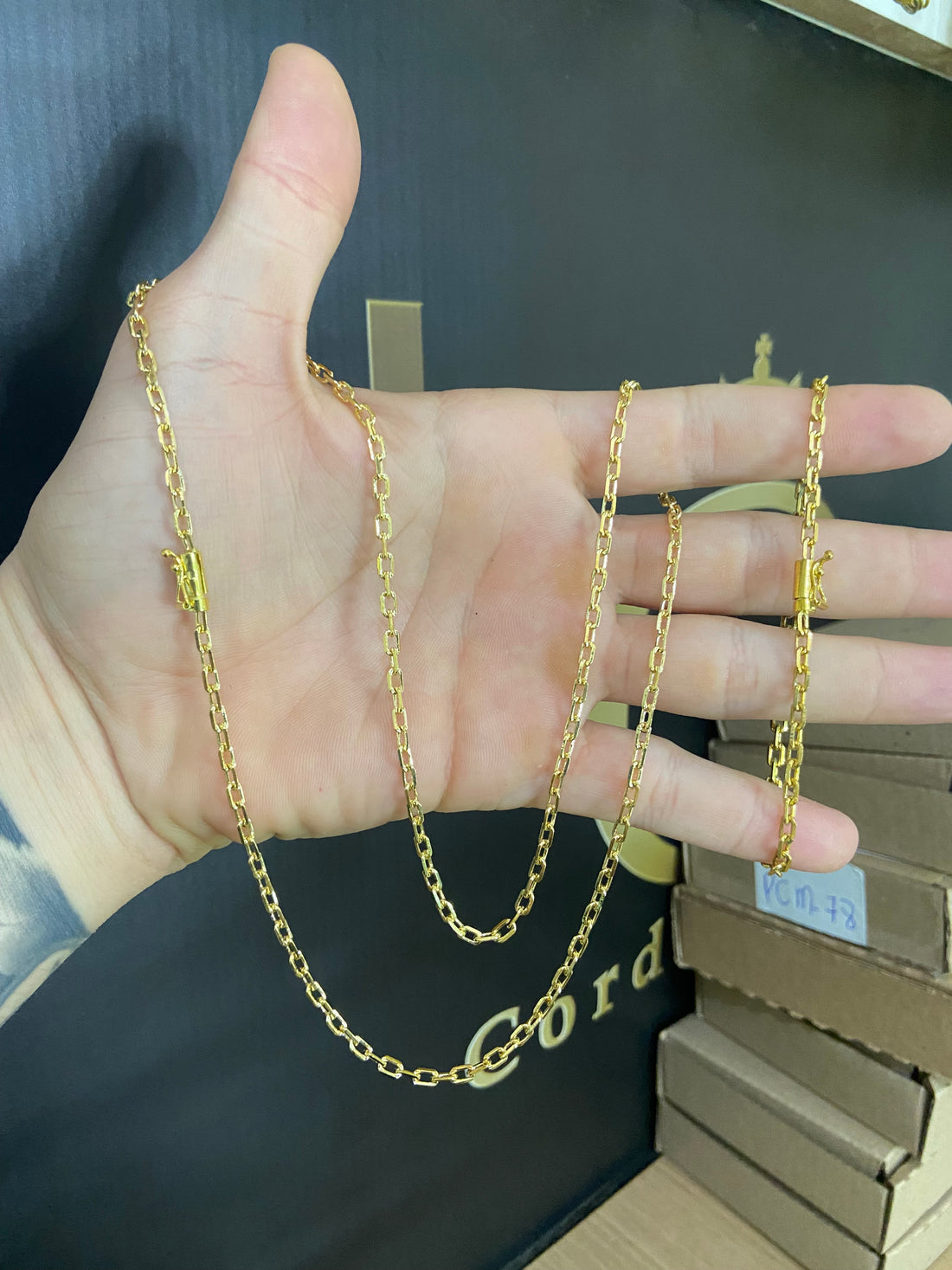 Cordão c/ Pulseira Cadeado Quina 3mm