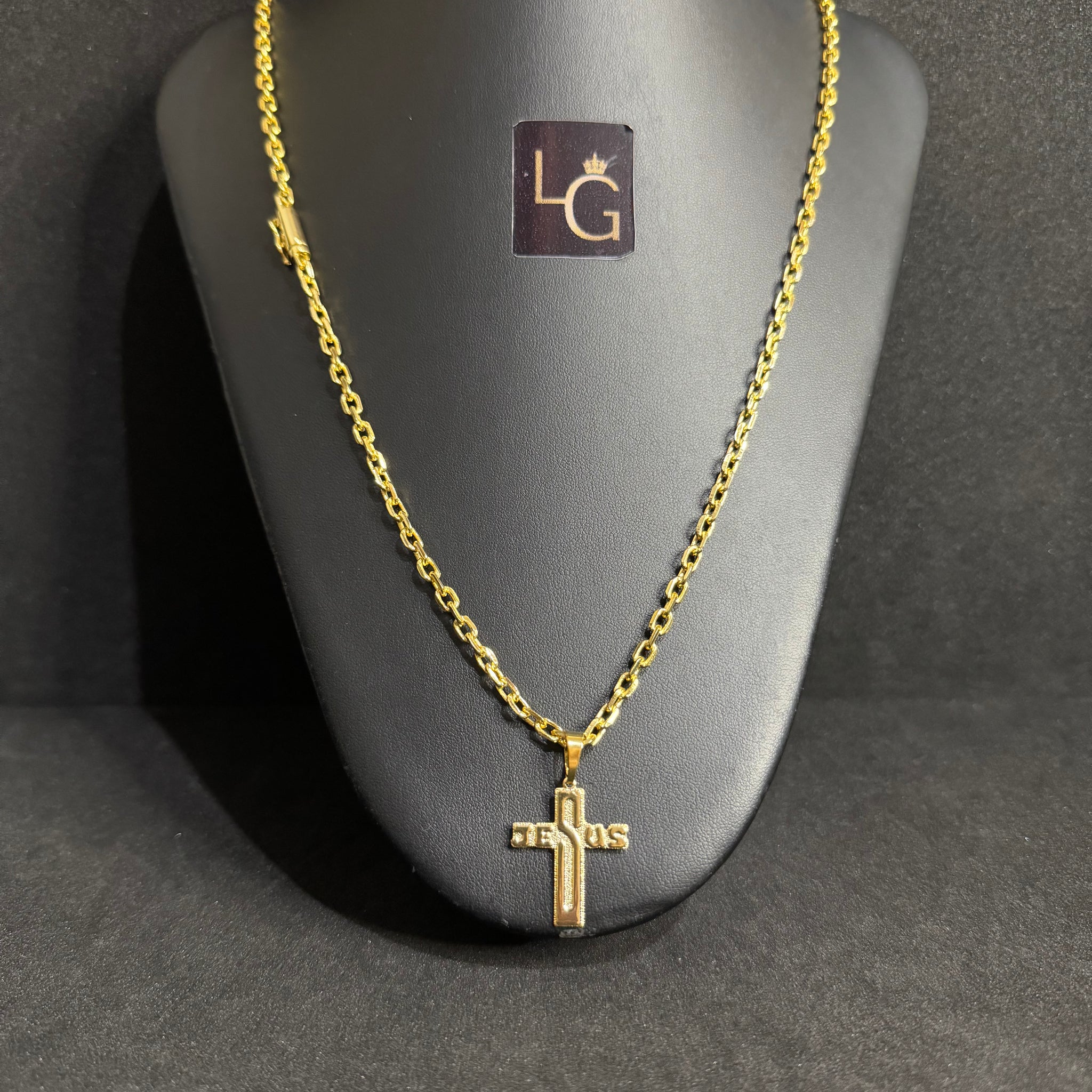 Cordão Cadeado Quina 4mm - Ping Cruz Banhado a Ouro