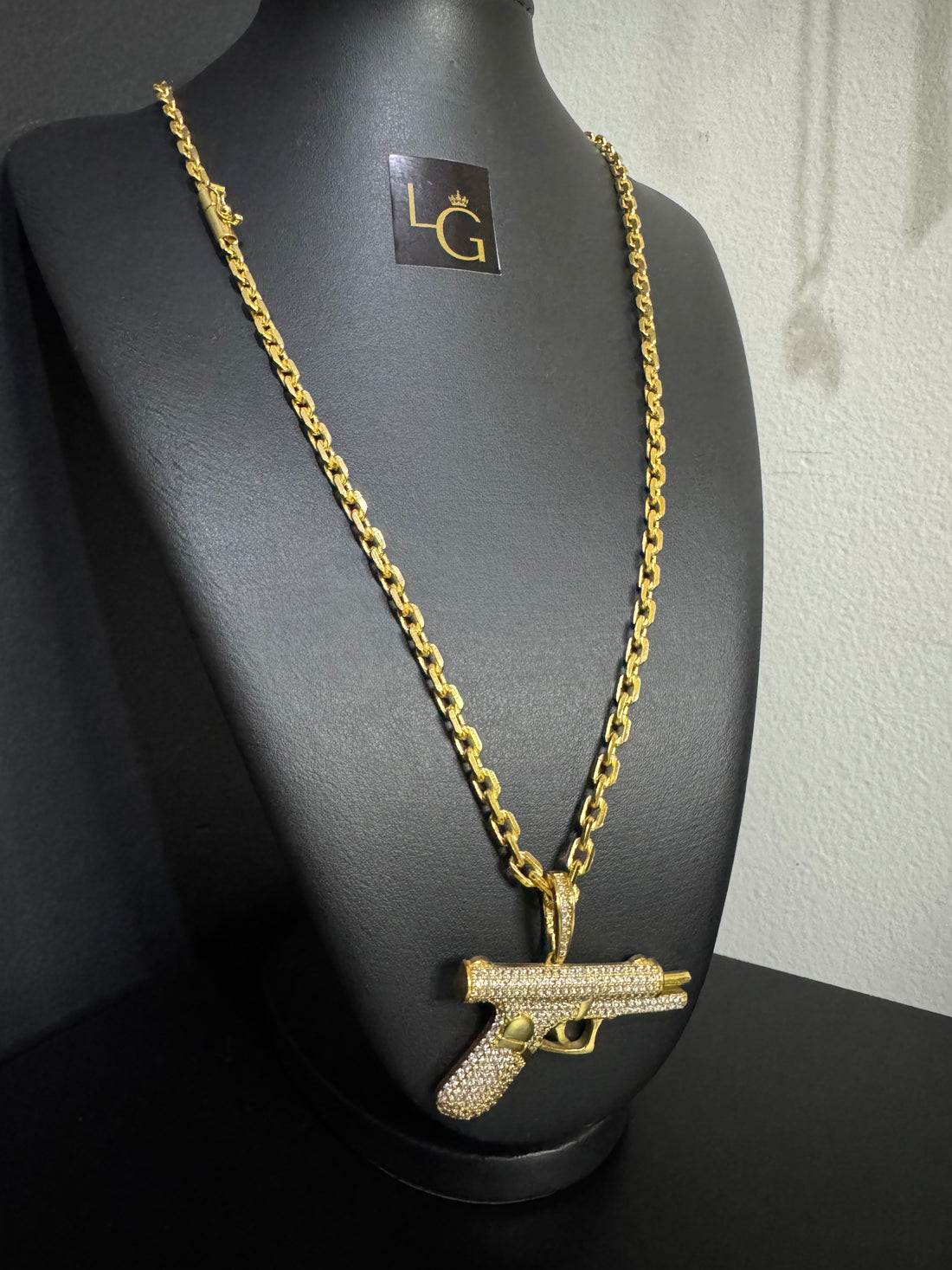 Cordão cadeado Q 6mm - Glock Cravejado Banhado a Ouro