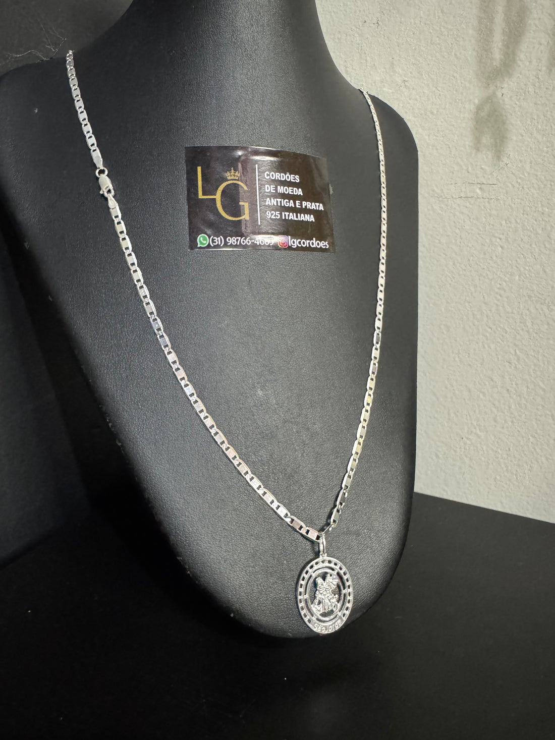 Cordão Piastrine 4mm - São Jorge Detalhado Prata 925