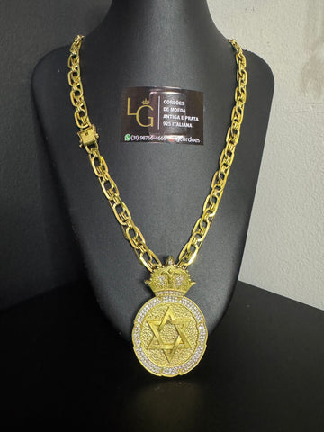 Cordão Imperador 12MM - Estrela de Davi Redondo G