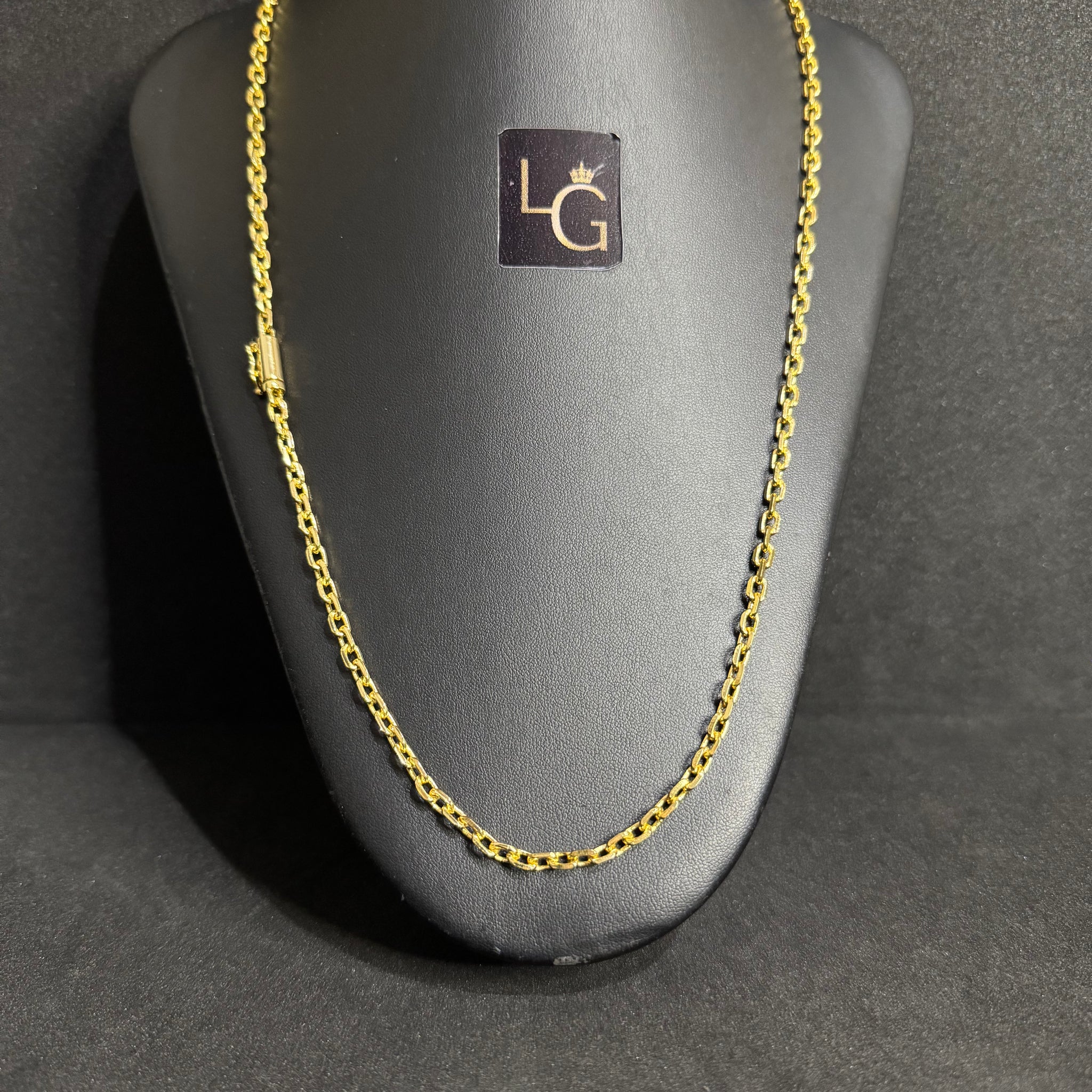 Cordão Cadeado Quina 4mm Banhado a Ouro