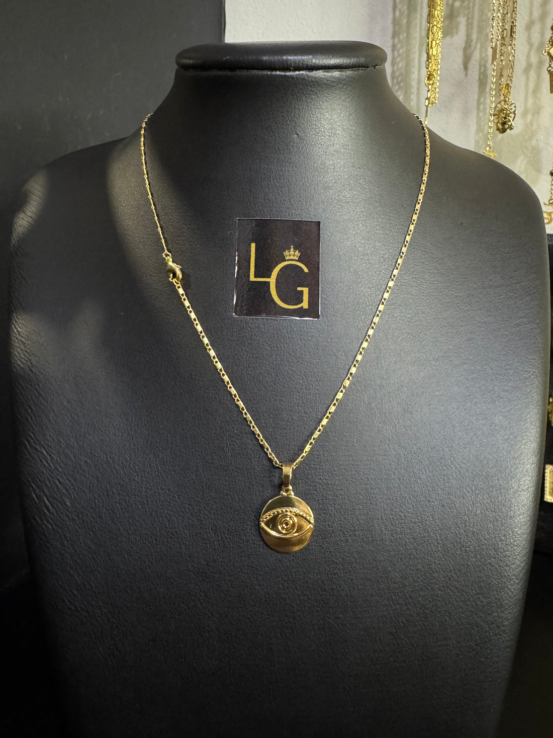 Corrente feminino Piastrine 1mm - ping olho grego banhado a ouro 18k