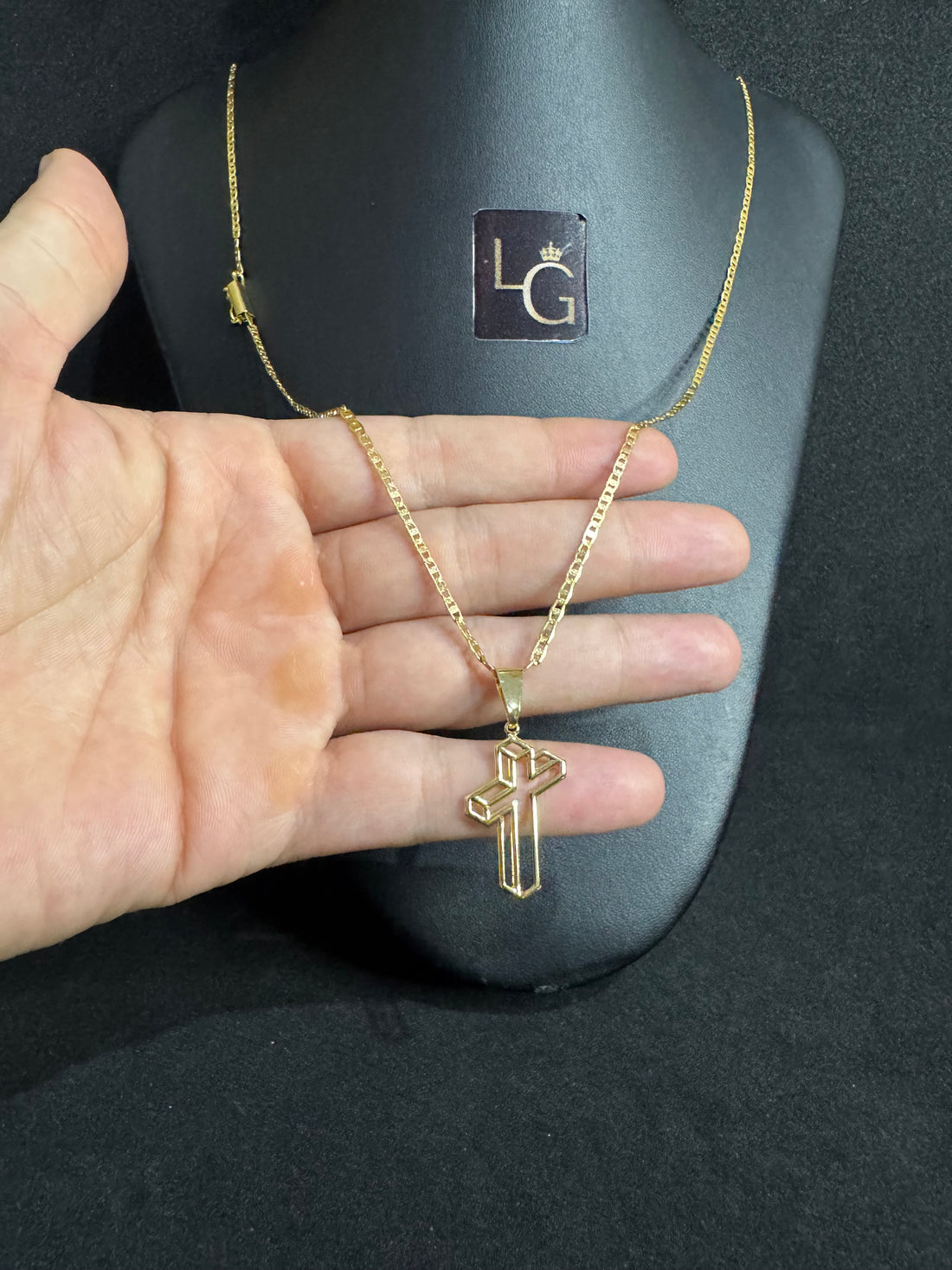 Cordão Piastrine 1mm - Ping Cruz Banhado a Ouro