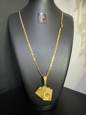 Cordão Piastrine 4mm - cartas baralho banhado a ouro 18k