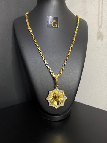 Cordão Tijolinho 5mm - Face de Cristo Detalhada Banhado a Ouro