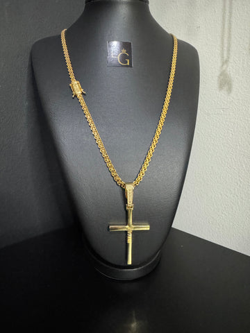 Cordão Cadeado Duplo 6mm - Cruz Banhado a Ouro