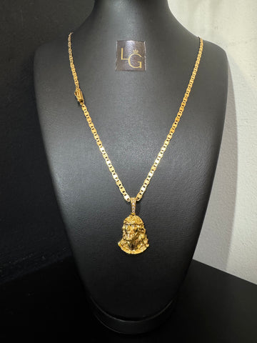 Cordão Piastrine 4mm - Face de Cristo banhado a ouro 18k