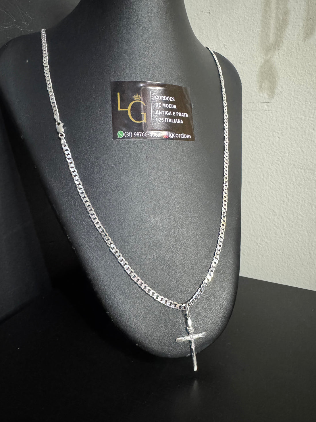 Cordão Grumet 4mm - Cruz Crucifixo M Prata 925