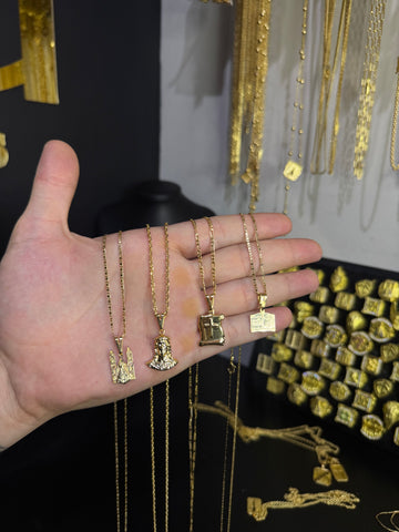 KIT 4 cordões com pingente banhado a ouro 18k 1,5mm 70cm