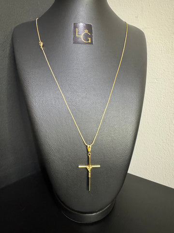 Cordão veneziano 1mm - Cruz palito banhado a ouro 18k