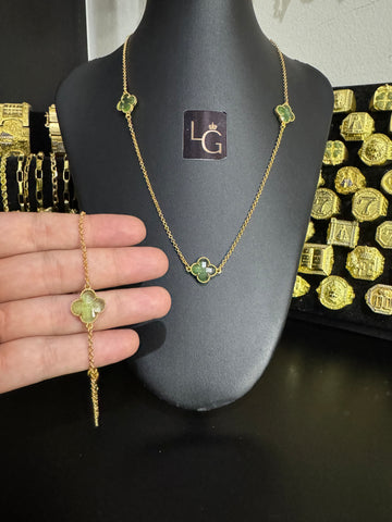 Cordão+Pulseira Van Cleeff Verde Banhado a ouro