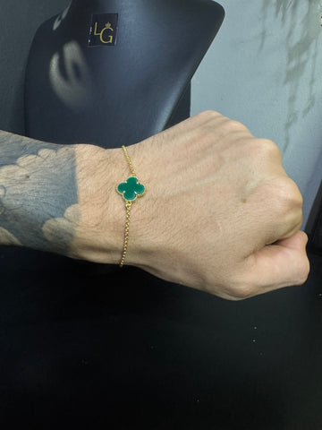 Pulseira Van Cleeff Verde Banhado a Ouro 18k