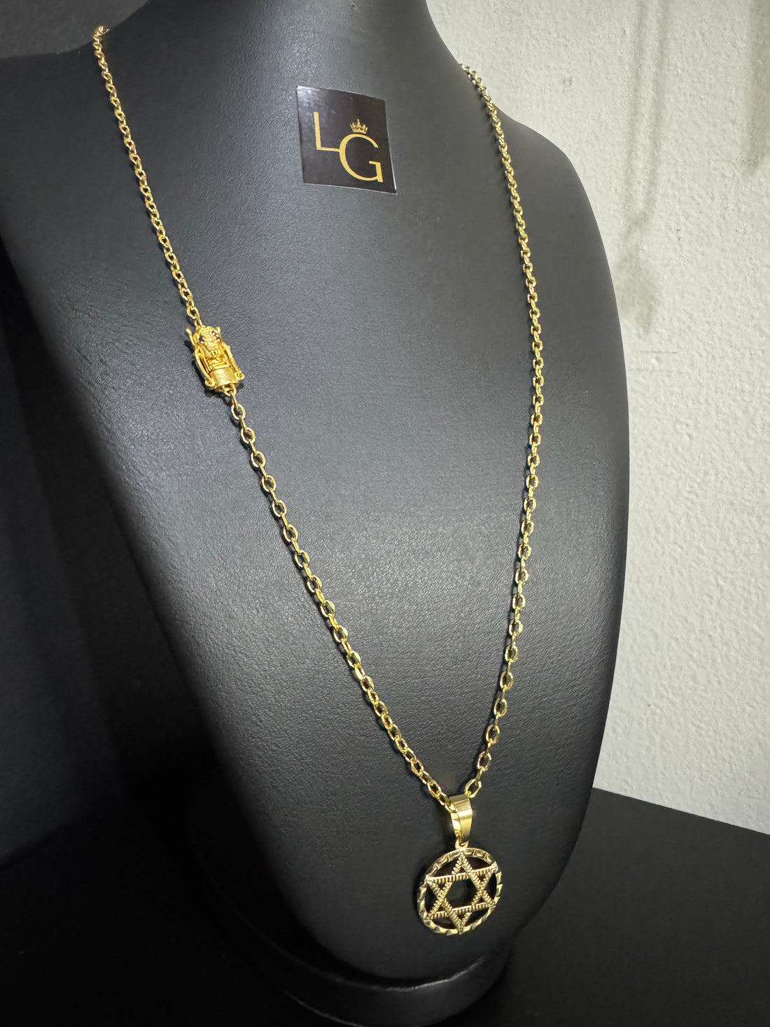 Cordão Cordão Cadeado Q 3mm Gaveta nossa senhora - Estrela de Davi Banhado a Ouro