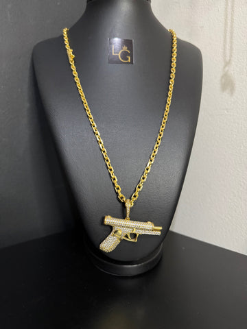 Cordão cadeado Q 6mm - Glock Cravejado Banhado a Ouro