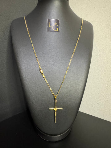Cordão 3x1 1,5mm - Cruz palito banhado a ouro 18k