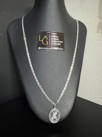 Cordão Piastrine 4mm - São Jorge Detalhado Prata 925