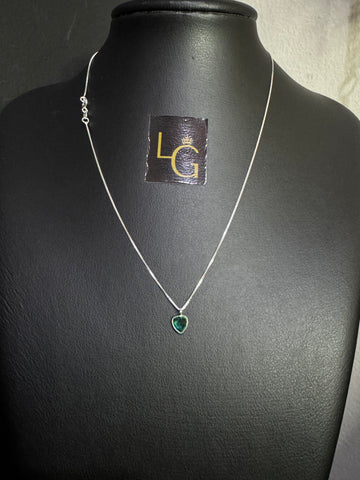 Corrente feminino veneziana 1mm 45cm coração verde PRATA 925