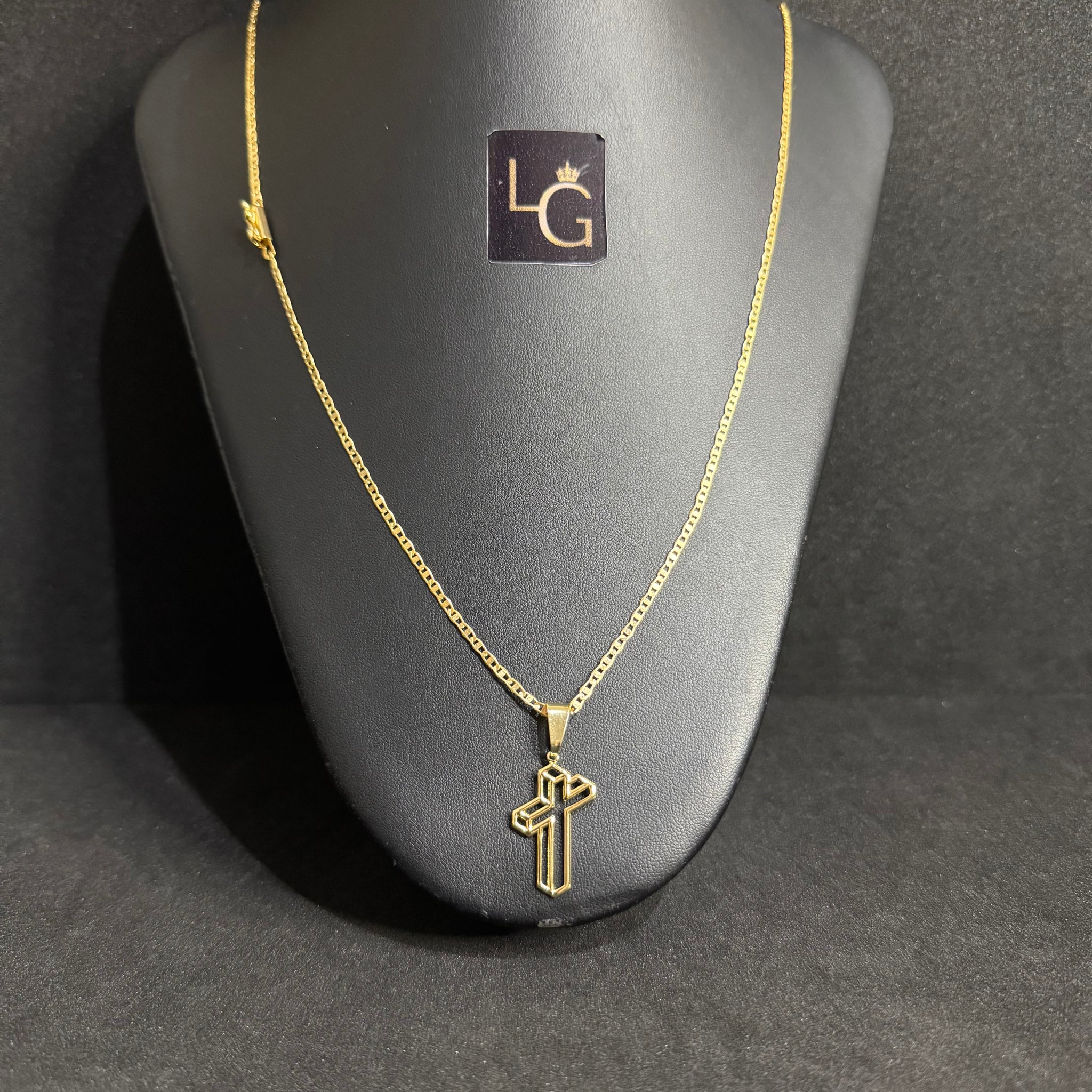 Cordão Piastrine 1mm - Ping Cruz Banhado a Ouro