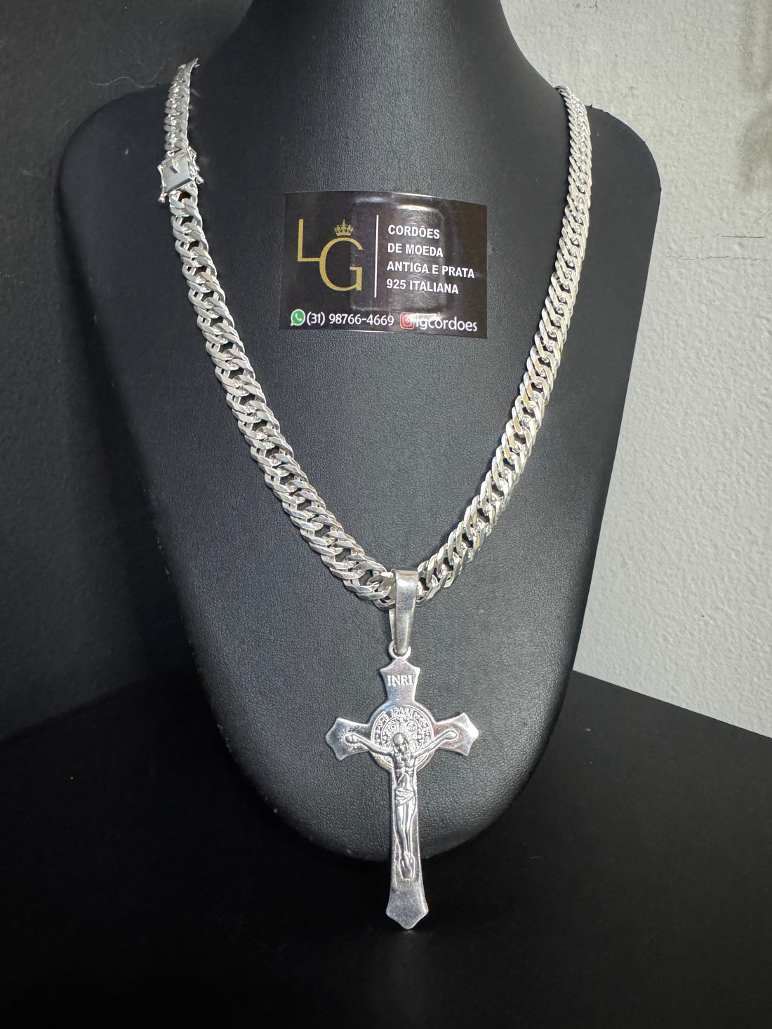 Cordão Grumet Duplo 10mm Gaveta - Cruz Crucifixo Prata 925