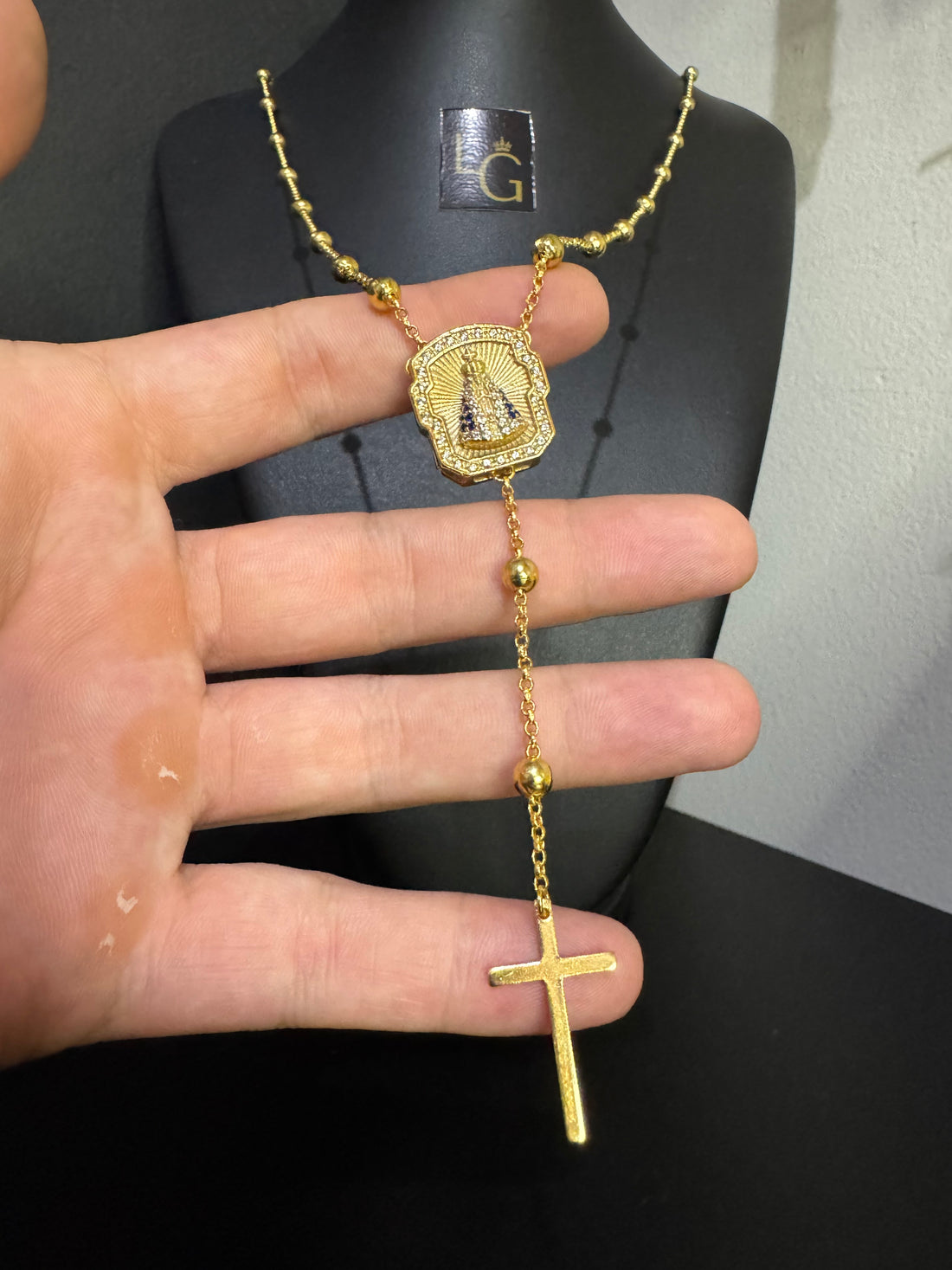 Terço nossa senhora aparecida banhado a ouro 18k