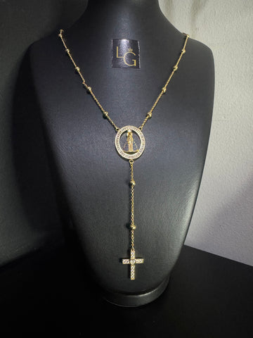 Terço nossa senhora detalhado banhado a ouro 18k