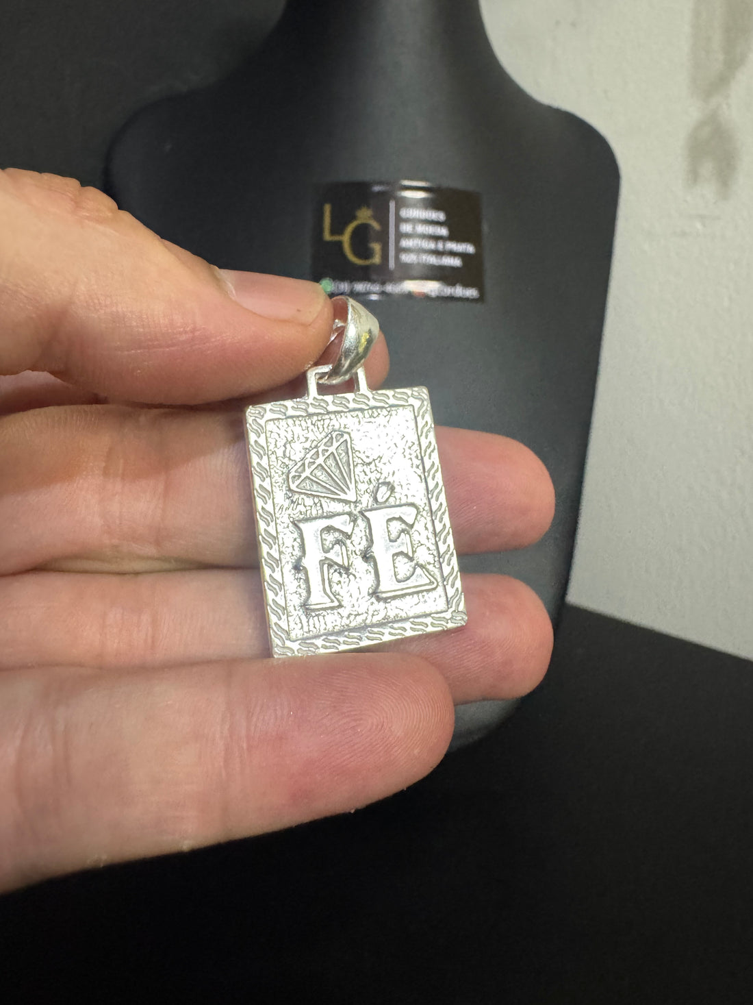 Pingente Placa Fé Prata 925