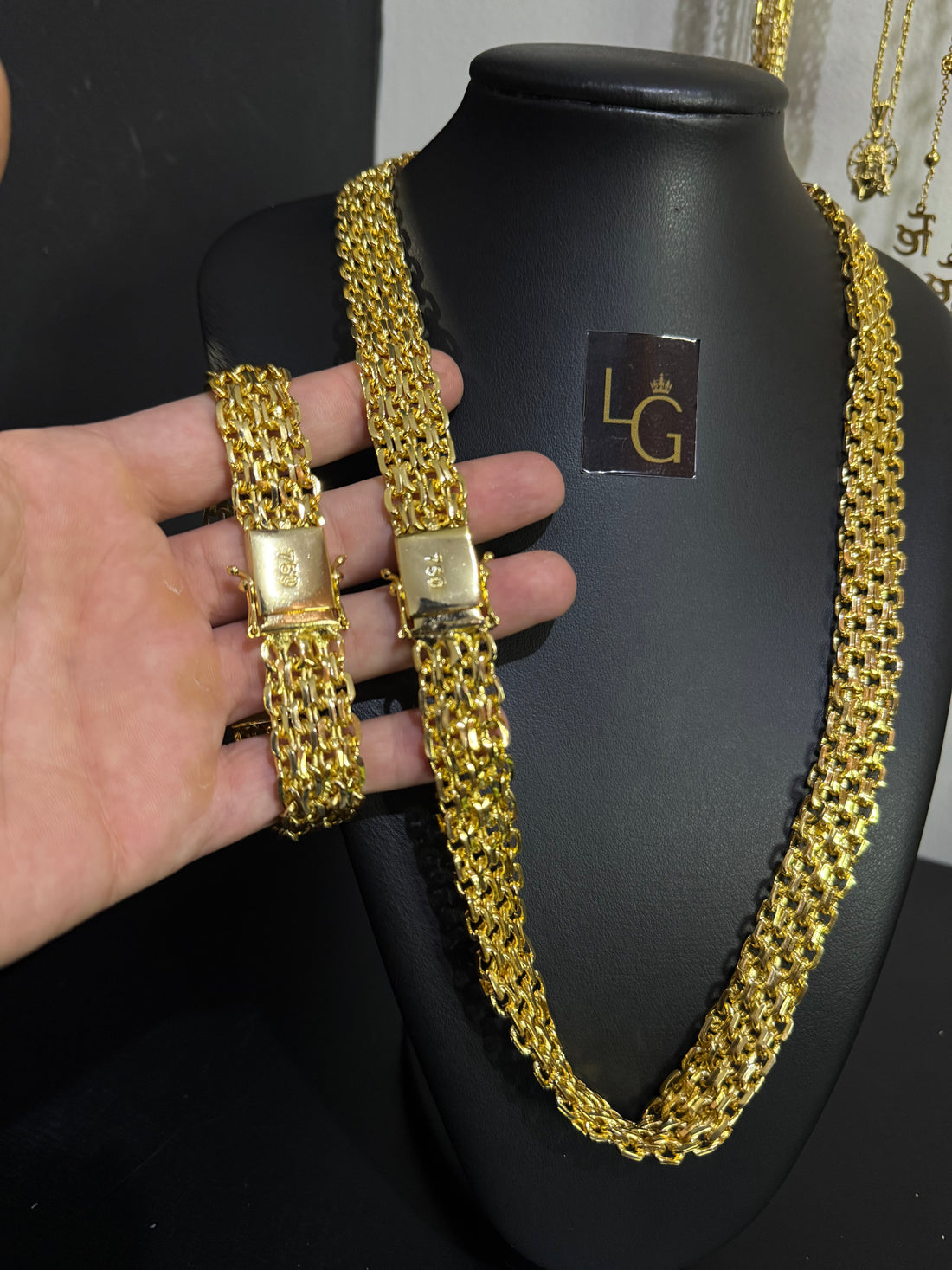 Cordão e Pulseira Esteira 20mm nino Abravanel Banhado ouro 18k