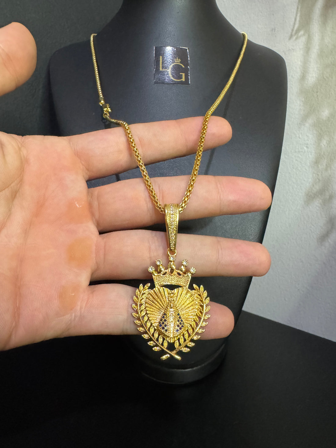 Cordão Peruano 3mm - coração nossa senhora banhado a ouro 18k
