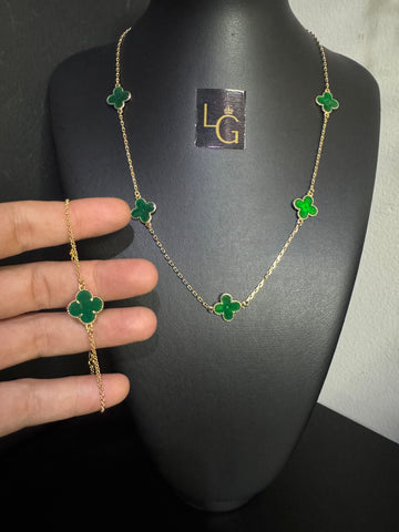 Cordão+Pulseira Van Cleeff Verde Banhado a ouro
