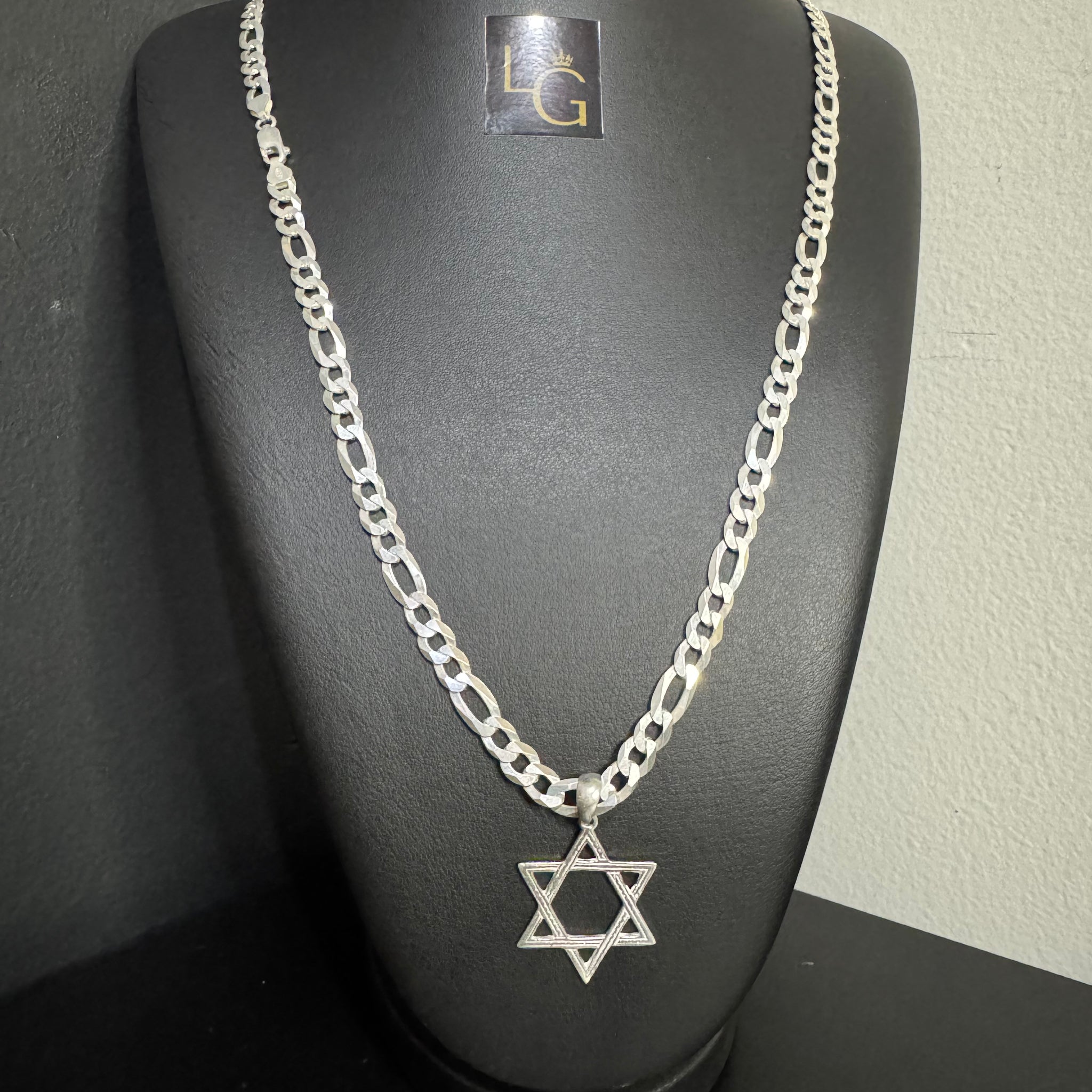 Cordão 3x1 7mm - Estrela de Davi Prata 925