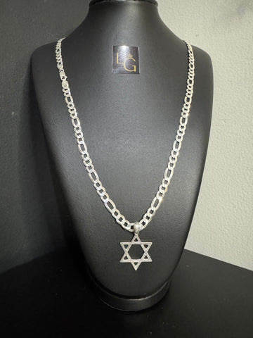 Cordão 3x1 7mm - Estrela de Davi Prata 925